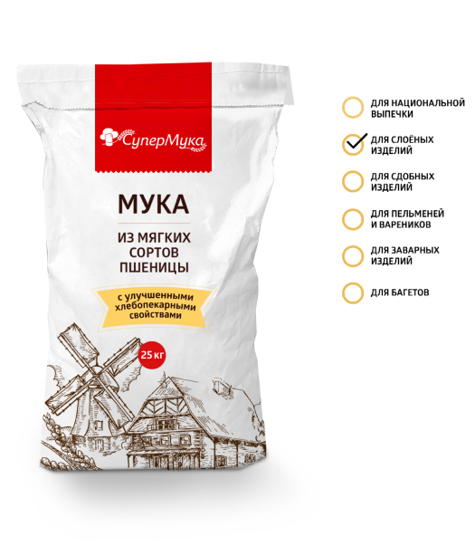 Мука СУПЕРМУКА в/с для слоеных изделий 25кг